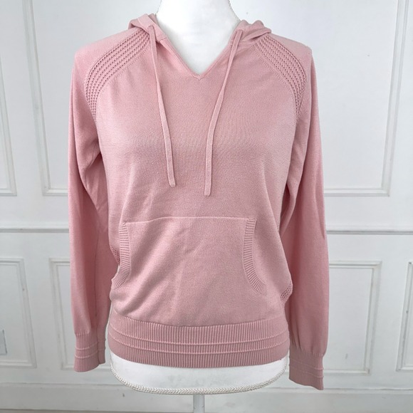 Athleta Tops - Athleta Pink Knit V Neck Hoodie Pocket Casual Sweater Top Women's XS